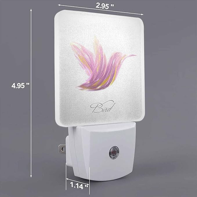 LED Night Light,Shiny Lavender Striped Hummingbird LED Night Light Plug into Wall with Dusk to Dawn Light Sensor White Energy Efficient Nightlight for Bedroom Bathroom Hallway Living Room Kitchen