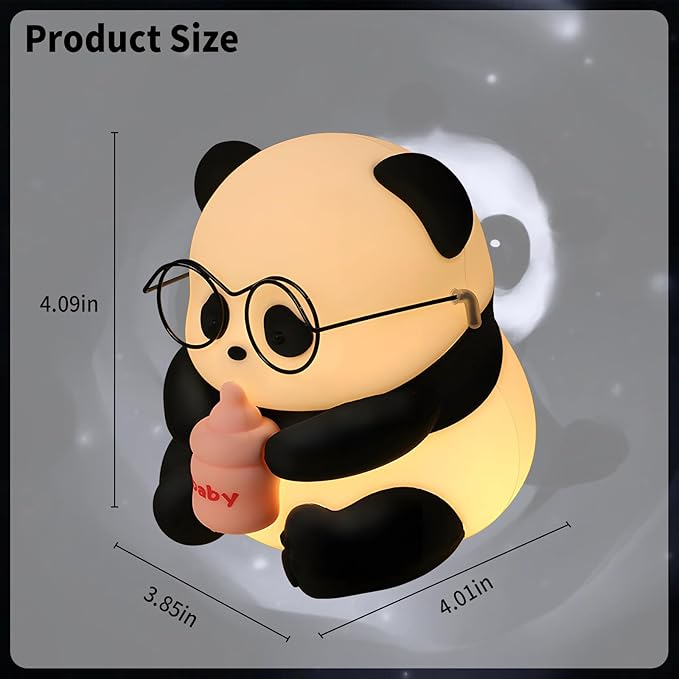 Cute Panda Night Light, LED Novelty Animal Night Lamp, 3 Level Dimmable Nursery Nightlight Gift for Breastfeeding Toddler Baby Kids, Food Grade Silicone Cute Stuff forRoom Decor