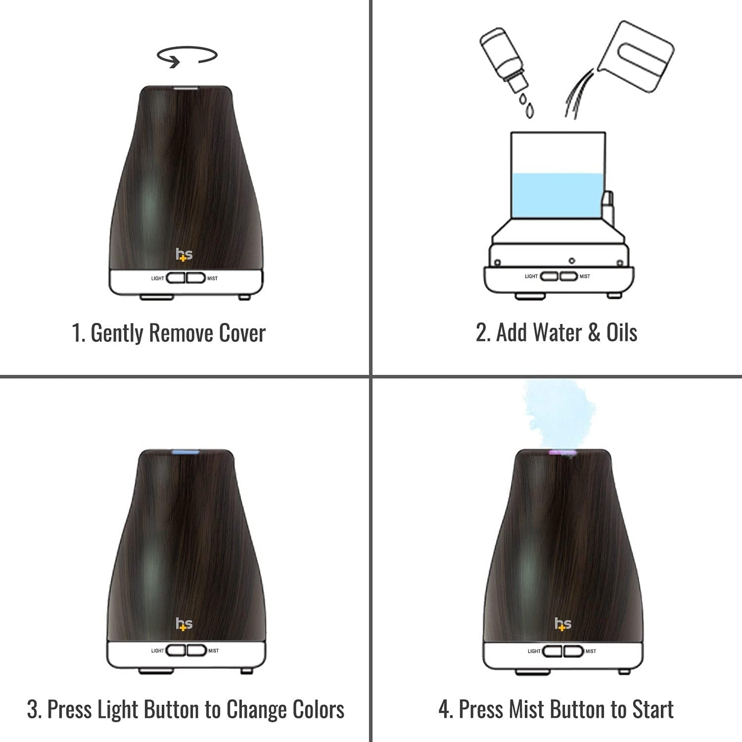 HealthSmart Essential Oil Diffuser, Cool Mist Humidifier and Aromatherapy Diffuser with 150ML Tank Ideal for Small Rooms, Adjustable Timer and Mist Mode, Wood Grain Brown