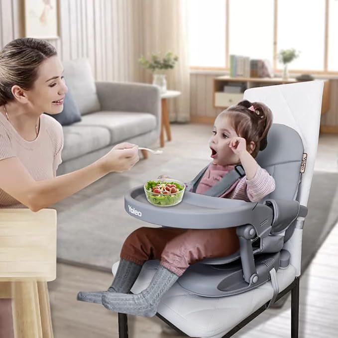 YOLEO Baby High Chair Booster Seat for Dining Table, Adjustable Height Travel Foldable High Chairs with Tray