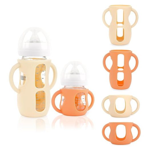 4-Pack Silicone Sleeves for Philips Avent Glass Bottles, BPA-Free Drop-Resistant Baby Bottle Sleeves with Handles, Compatible with Philips Avent Natural Glass Baby Bottles (4 & 8 oz)