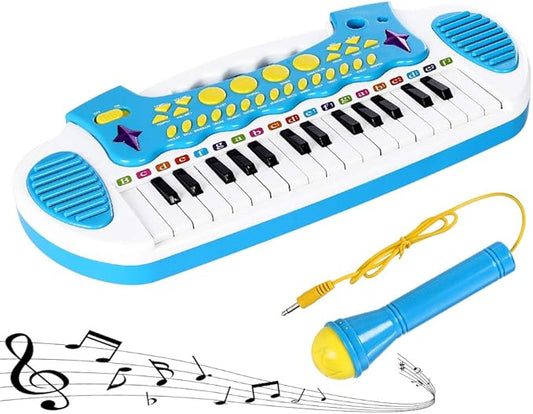 Love&Mini Piano Toy Keyboard for Kids - Baby Girls Toys with 31 Keys and Microphone Musical Instrument Birthday Gift for 3+ Years Old Girls and Boys (Blue)