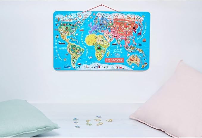 Janod Wooden Magnetic World Map Puzzle - 92 Pieces - 70 x 43 cm - Ages 7+ - J05504