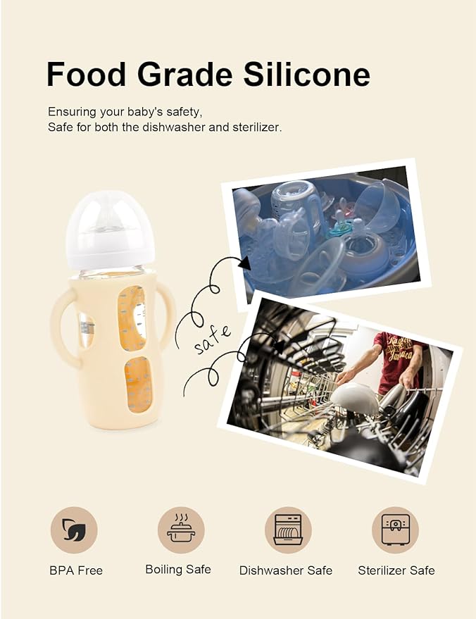 4-Pack Silicone Sleeves for Philips Avent Glass Bottles, BPA-Free Drop-Resistant Baby Bottle Sleeves with Handles, Compatible with Philips Avent Natural Glass Baby Bottles (4 & 8 oz)