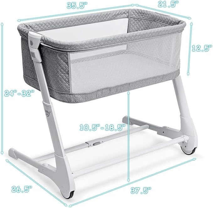 BABY JOY Baby Bassinet, Bedside Sleeper w/Wheels, Mattress & Cover, Straps, Mesh, 100lbs Weight Capacity, 8 Height Adjustable for Bed Sofa, Lightweight Bedside Bassinet for Baby Newborn Infant, Gray