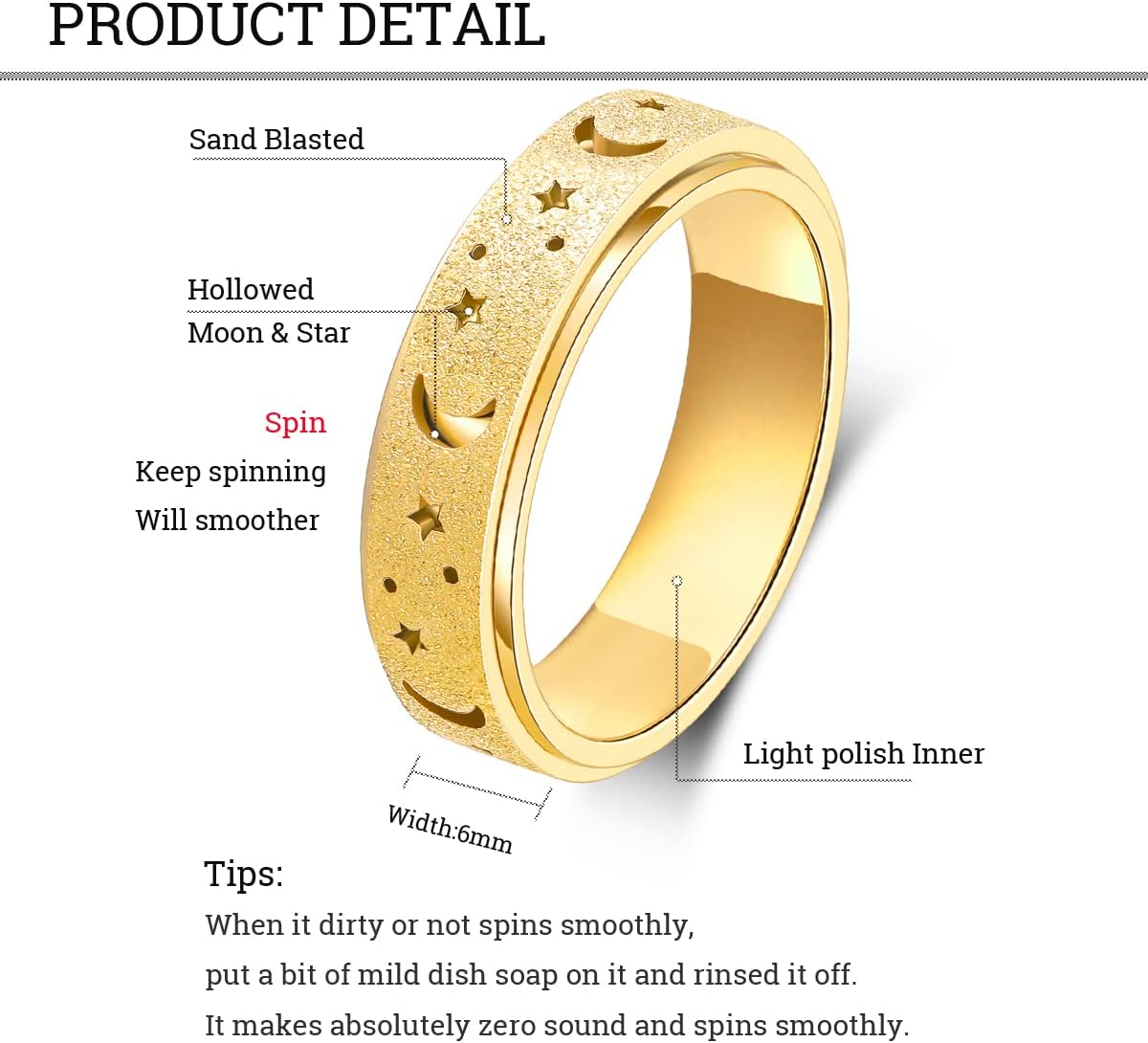 OreilleStar Anxiety Ring for Women Spinner Ring Stainless Steel Fidget Toys Adults Fidget Spinner Rings for Women Fidit Ring Men
