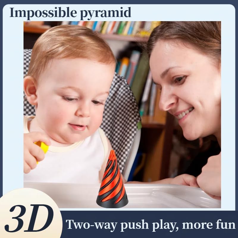 Impossible Pyramid Passthrough Sculpture, Pass Through Pyramid, 3D Printed Spiral Cone, Mini Vortex Thread Illusion (Gold)