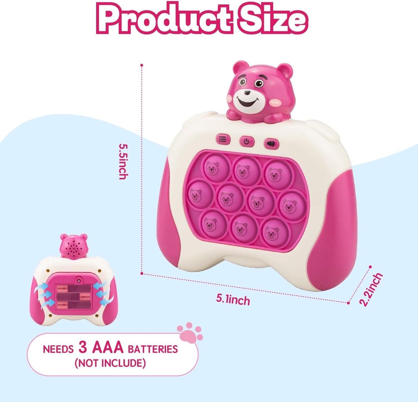 Fast Push Game,Light up pop Game Light up Fidget Toy,Fast Quick Push Bubble Game,pop pro Light up Game,Quick Push pop Game Birthday Xmas Gifts for Boys Girls Adults (Strawberry Bear:Rose Red)