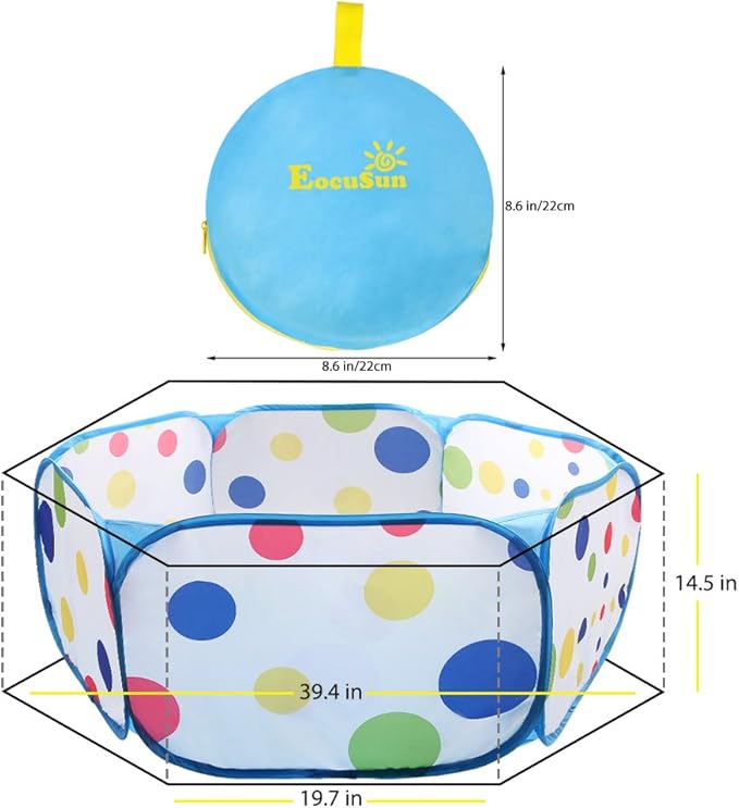 EocuSun Kids Ball Pit Large Pop Up Toddler Ball Pits Tent for Toddlers Girls Boys for Indoor Outdoor Baby Playpen w/Zipper Storage Bag, Balls Not Included (Blue)