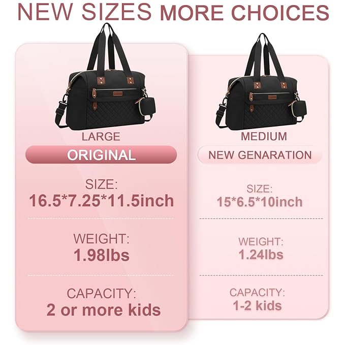 Diaper Bag Tote, Diaper Baby Bags with Pacifier Case, Shoulder Straps, Stroller Clips, Waterproof Large Mommy Maternity Travel Baby Tote for Mom and Dad, black