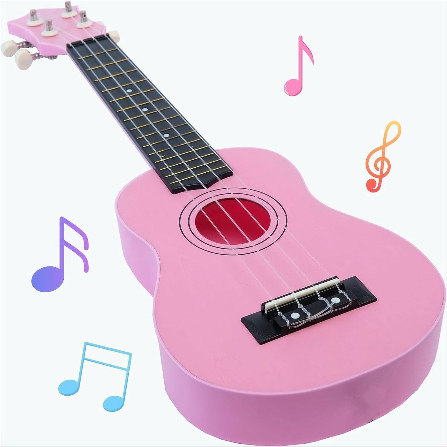 Kids Child Children Wooden Acoustic Guitar Ukulele 21 Inch 4 String Musical Instruments Perfect For Beginner (Pink)