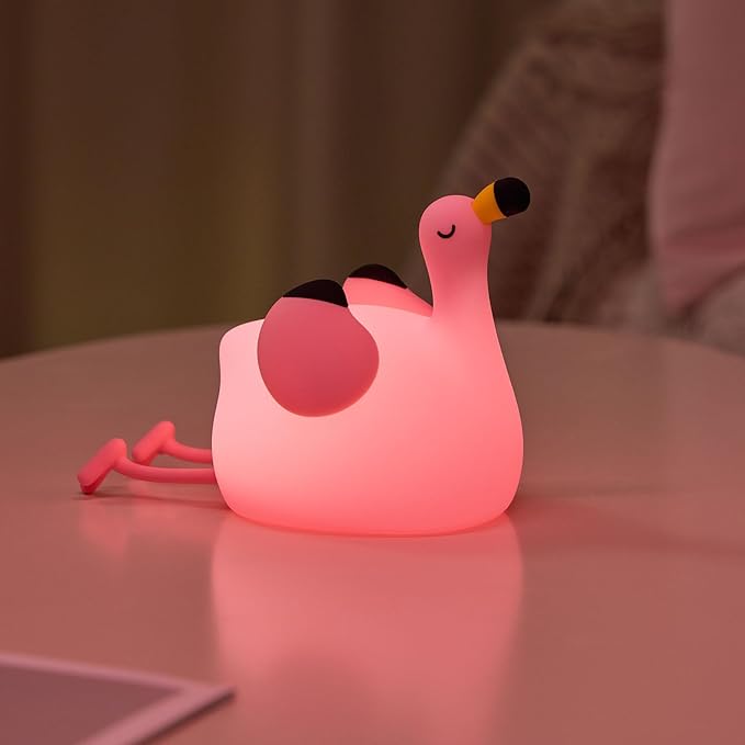 Night Light for Kids, Pink Flamingo Lamp Girls Trendy Gifts, Dimmable Silicone LED Funny Animal Baby Nursery Night Light, Rechargeable Bedside Nightlight Kawaii Pink Decor Toys for Home Bedroom Office