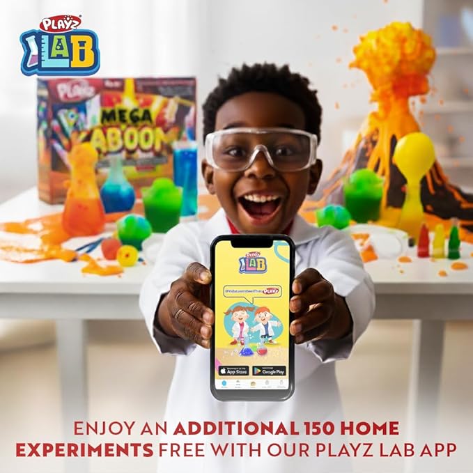 Playz Mega Kaboom! 150+ Explosive Science Experiments Kit for Kids Age 8-12 with 75 App & Video Guided Experiments - Chemistry Set STEM & Educational Toys & Gifts for Boys, Girls, Teenagers & Kids
