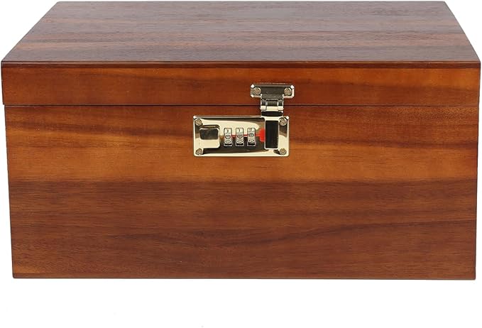Large Wooden Storage Box with Combination Lock, 12.5 IN Acacia Wood Keepsake Box with Lid for Storage Trinkets, Jewelry, Card, Photo, Wooden Lock Decortive Case for Home -WB005-X Large
