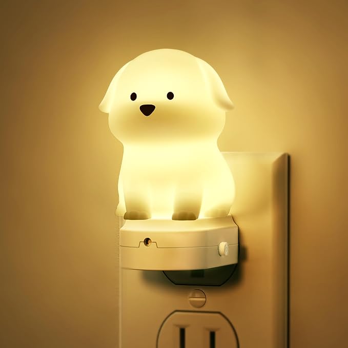 DORESshop LED Night Light for Kids, 3D Cute Puppy Night Lights Plug into Wall with Dusk to Dawn Sensor, RGB+Soft White 3000K Dog Night Light, Christmas Birthday Gift Nightlight for Kids, Room Decor