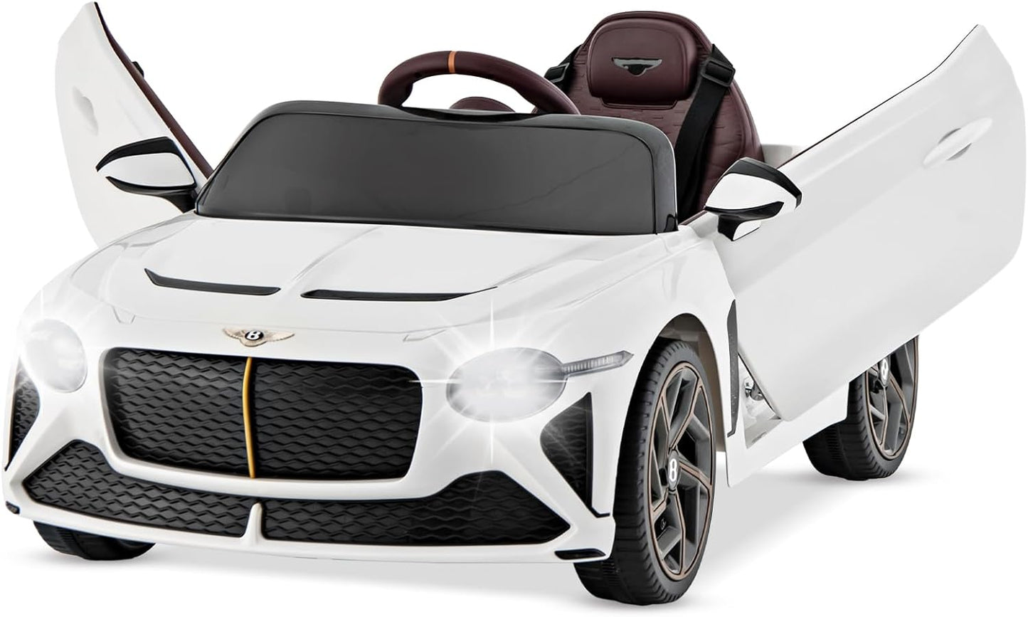 Costzon Ride on Car, 12V Licensed Bentley Bacalar Battery Powered Kids' Electric Vehicles w/Remote Control, Scissor Doors, Wireless Connection, Lights/Sound Effects, Kids Car Toys for Toddlers(White)
