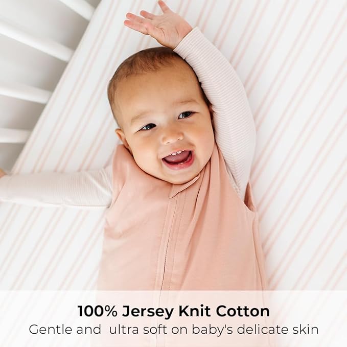 Ely’s & Co. Crib Sheets, Baby Girl Fitted Crib Mattress Sheet Set, 2 Pack, 100% Jersey Knit Cotton, Infant and Toddler Nursery Bedding, Pink Butterfly + Stripes Print, 28” x 52”