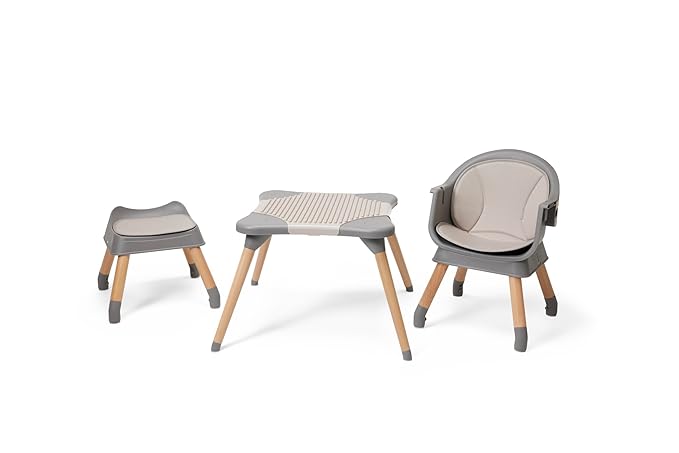 5-in-1 High Chair for Baby & Toddler - Convertible Baby Dining Seat - Portable Floor/Booster Seat - Adjustable Tray w. Cover - 5-Point Harness - Building Block Table & Chair - Stool (Gray)