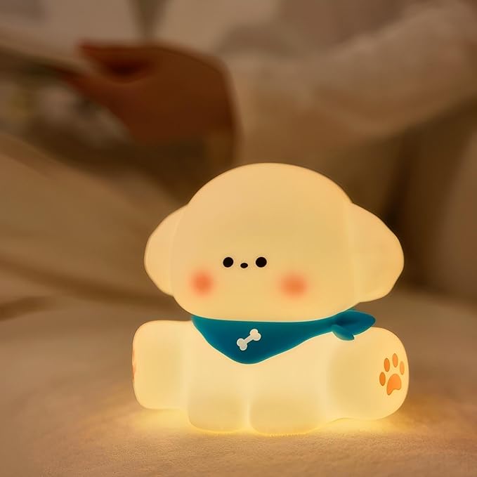 HAPPYBAG Dog Lamp, Cute Puppy Night Light for Kids, Dimmable Nursery Puppy Lamps, Silicone Fruit Bedside Lamp for Baby and Toddler