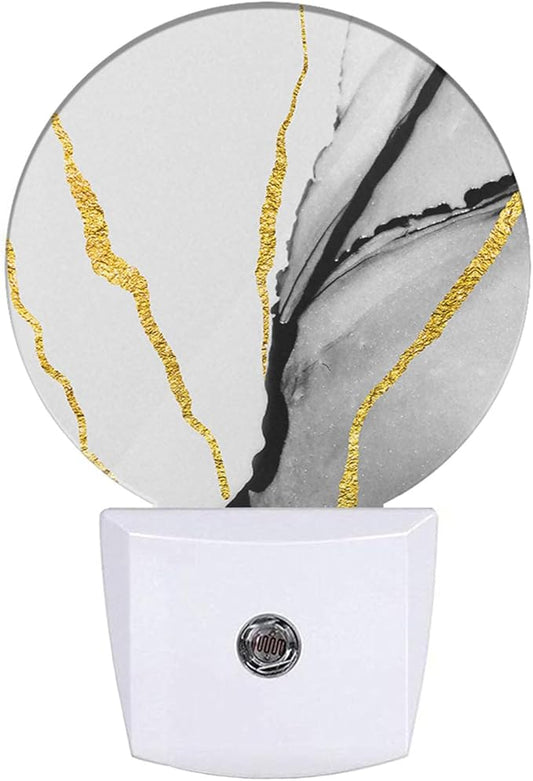 EKOBLA Modern Marble Pattern LED Night Light - Wall Plug-in Plug-in Nightlights with Auto Sensor, Dusk to Dawn Lighting for Stairs, Hallway & Kitchen (Gold & Grey)