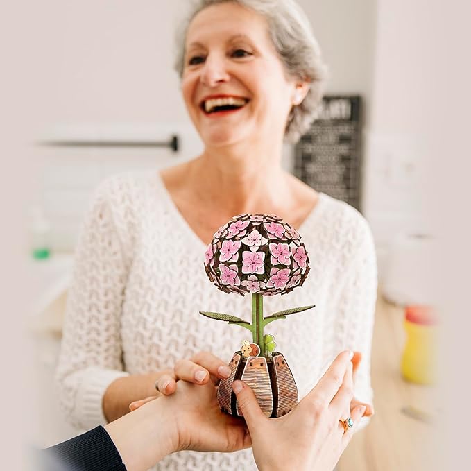 Jege 3D Flowers Wooden Puzzles for Adults,DIY Wooden 2 Flowers per Kit Building Set for Home Decor, Creative Craft Gift Toys Kits with 2 Perfume Bottles and Diffuser Sticks (Rose + Hydrangea)