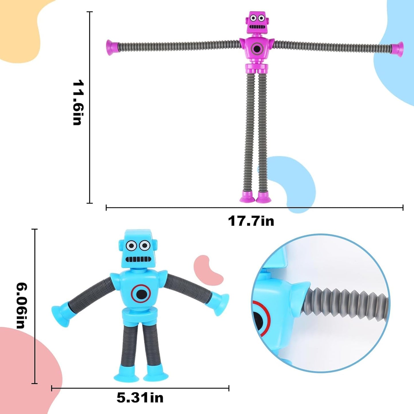 4 Pack LED Pop Tubes Robot Fidget Toys, Party Fvors Gifts for Kids, Telescopic Suction Cup Robot Fidget Toys for Kids, Birthday Gifts Treasure Box Toys for Kids Classroom