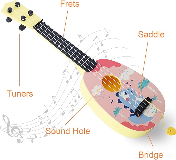 YOLOPLUS+ 17 Inch Toddler Ukulele Guitar Toy 4 Strings Mini Guitar for Kids - Children Musical Instruments Educational Learning Toy (17 inch Pink Color)