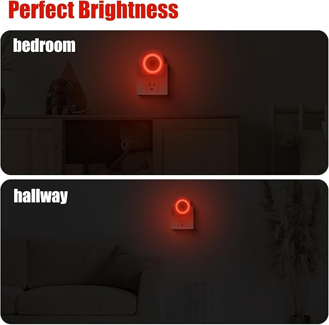 Red Night Lights Plug in to Wall,4 Packs Dimmable Night Light with Auto Dusk to Dawn Sensor,Soft Glow Night Light for Bathroom, Bedroom,Hallway, Stairs, Kitchen,Red