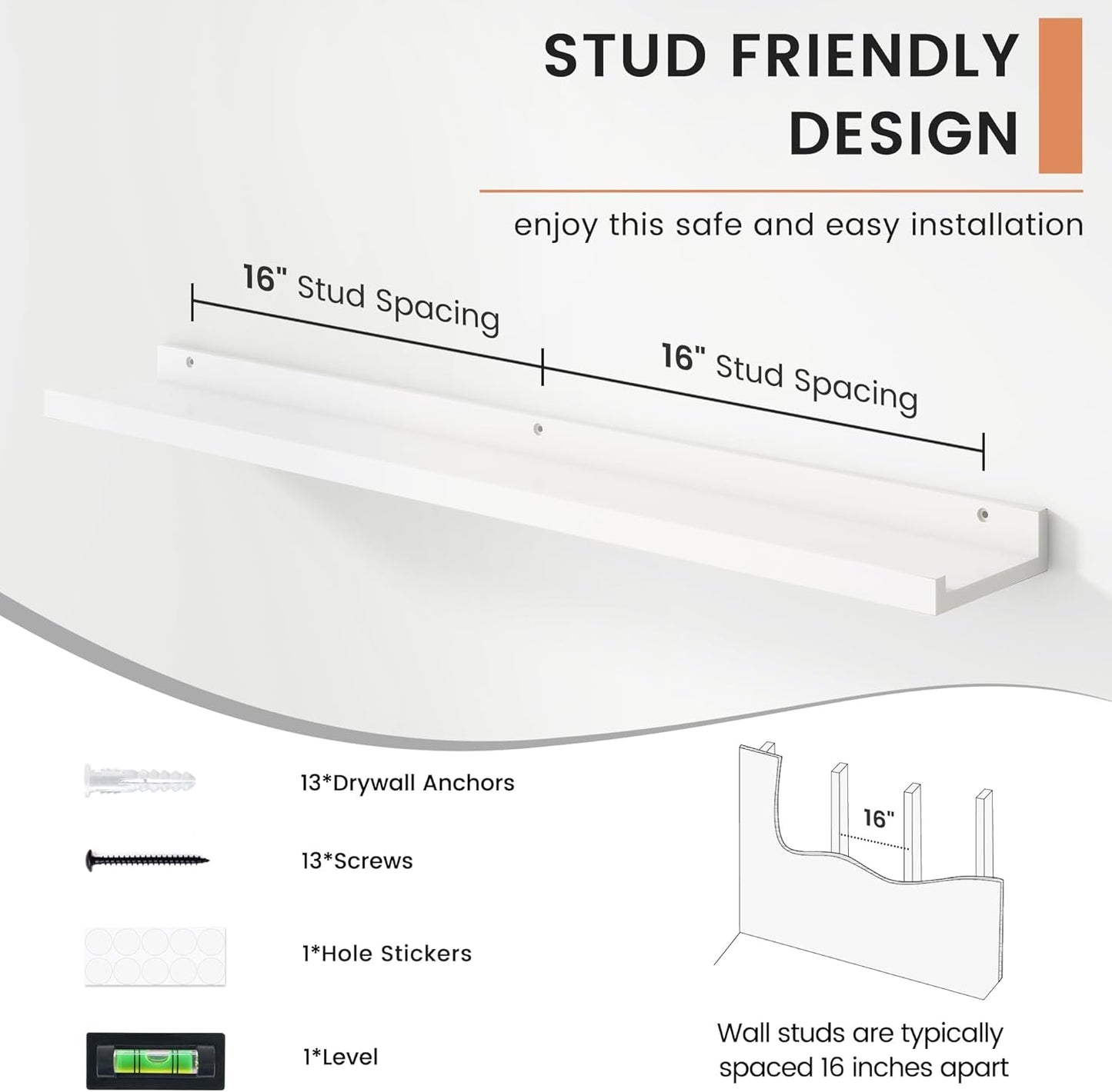 Floating Picture Ledge Shelves for Wall Set of 4, 36 Inch Wall Shelves with Lip Long Large Nursery Book Shelf for Toys Storage Kids Bookshelf Wall Mounted Living Room Bedroom Decor Frames