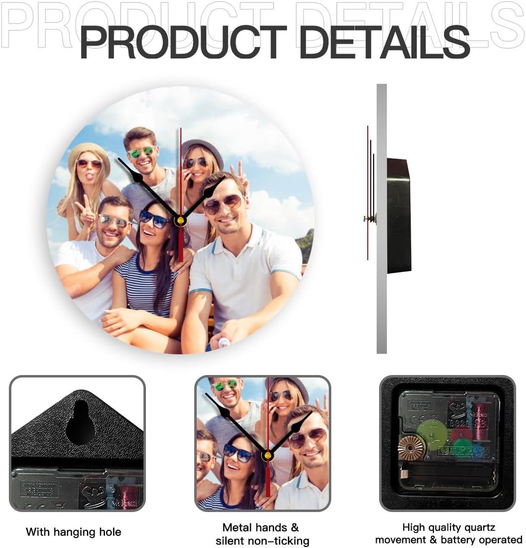 Generic Custom Clocks for Walls Personalized Clocks with Picture Customize Gifts for Kitchen Bathroom Home Wedding Friend Family Lover, 10inch-25cm