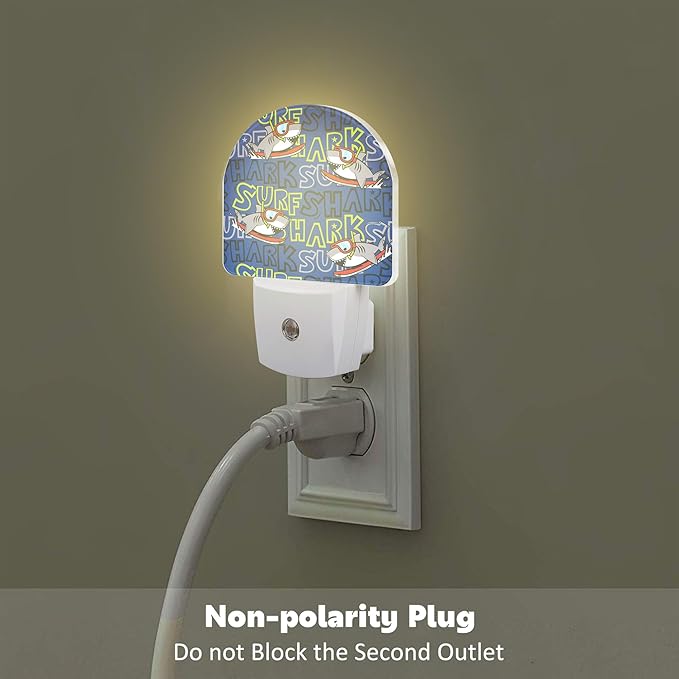 Cartoon Surfing Sharks Night Light, Cool Cute Shark Dusk to Dawn Night Light Plug in,0.5w Energy Saving Sleep Friendly Nightlights for Kids Boys Girls Home Decor