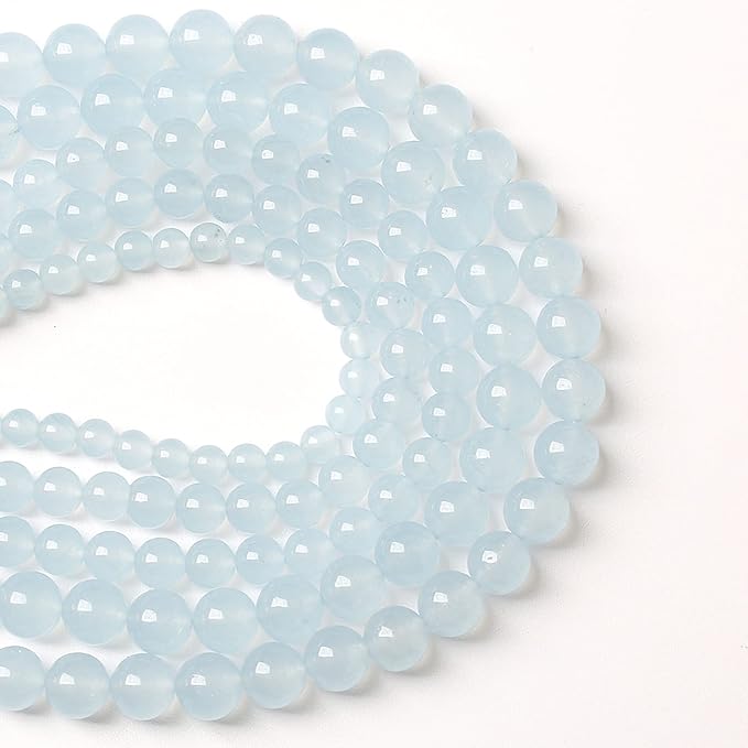 12MM 32PCS Natural Stone Light Blue Chalcedony Loose Beads for Jewelry Making DIY Bracelet Necklace