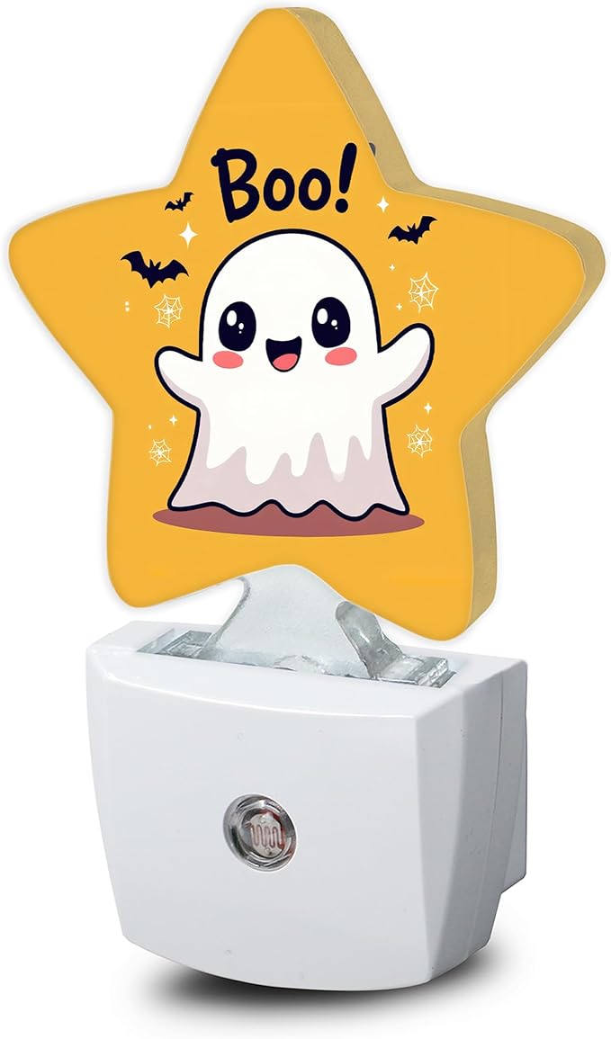 Cute Ghost Nightlight,Halloween Bat Star Night Lights Plug into Wall Decorations for Bedroom Bathroom,Dusk to Dawn Sensor Kitchen Hallway Stairs Energy Efficient Desk Lamp