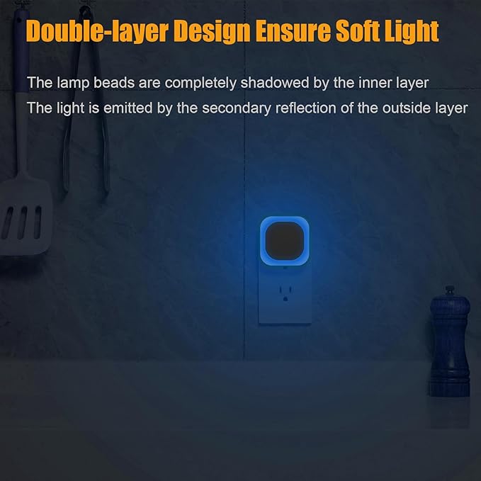 2 Pack Azure Night Light, Crisp Modern Glow with Dimmable Soft Light & Indirect Reflection, Auto Dusk to Dawn Sensor, Plug in LED Nightlight for Bathroom,Toilet, Kitchen Counter, Modern Decor