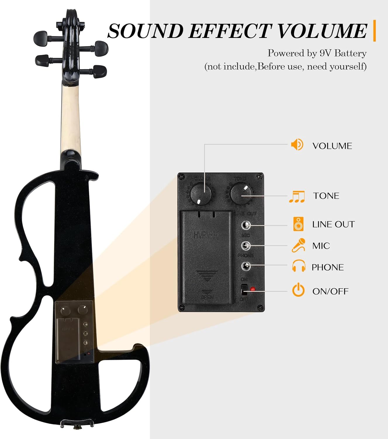 Electric Violin 4/4 Kit, Beginner Violin for Adults, Students,Full Size Violins Set with Case, Bow, Rosin, and Headphones,Black