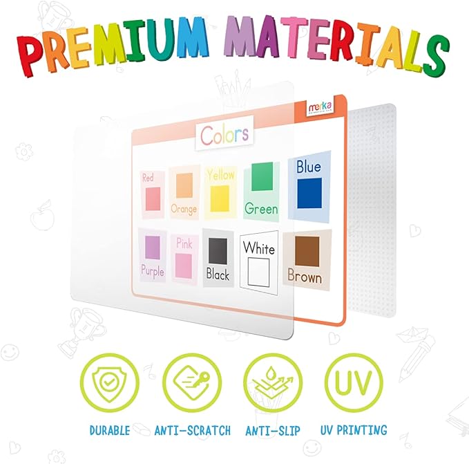 merka Silicone Learning Placemats for Toddlers - 4-Pack, 17 x 11 in, Multicolor - Reusable & Washable Mealtime Mats with Spill-Resistant Backing, Letters, Numbers, Shapes & Colors