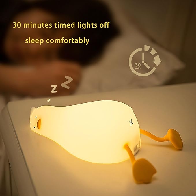 Lying Flat Duck Night Light,Three Level Dimmable Touch Control LED Silicone Duck Lamp, Rechargeable Soft Lights for Bedside Decor
