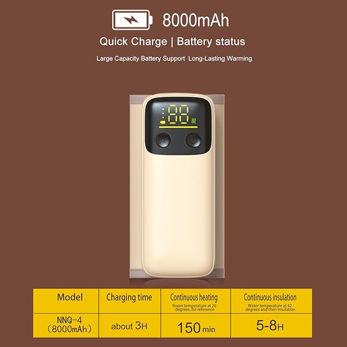 Portable Baby Milk Bottle Warmer for Breastmilk and Formula Feeding,Travel Fast Baby Bottle-Feeding Breast Milk Waterless Warmer,Rechargeable 6000 mAh Battery,Digital Display,Bottle Warmer On The Go