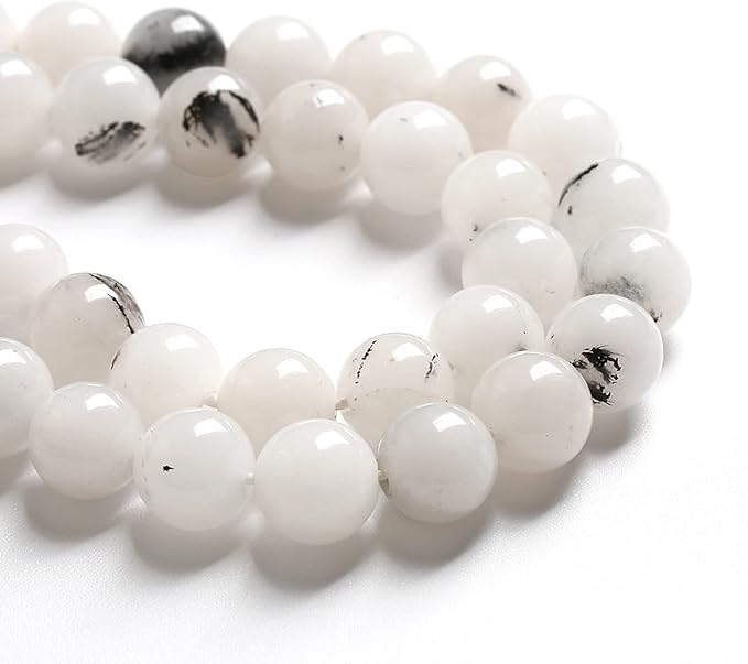 12MM 32PCS Natural Stone Ink Spots Jade Loose Beads for Jewelry Making DIY Bracelet Necklace