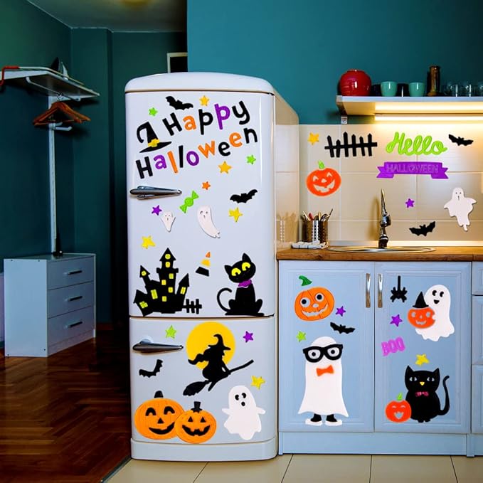 XIMISHOP 6sheet Halloween Gel Window Clings, Pumpkin Ghost Witch Gel Window Stickers Decoration Decals for Halloween Window Decor