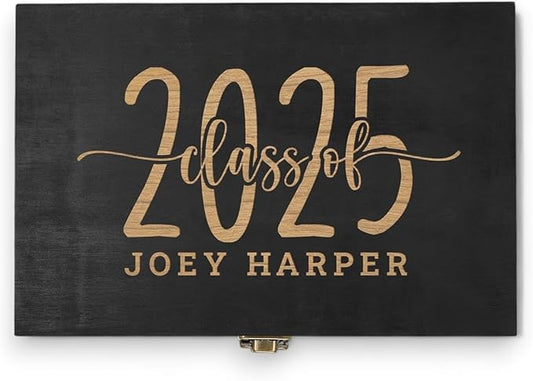 Personalized Graduation Keepsake Box 2025 Custom Engraved Wooden Memory Box High School College Graduates Cap and Gown Storage Boxes - Graduation Gifts for Him Her