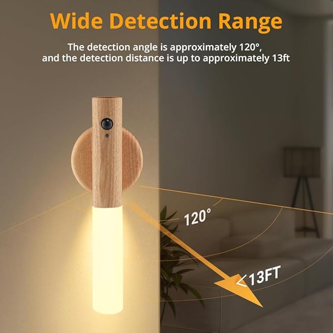 LANDGOO Ash Wood Nursery Night Light - Baby Safe Motion Sensor with 2700K Warm Glow, Rechargeable Wall Mount & Portable for Feeding & Nursery (Child-Safe)