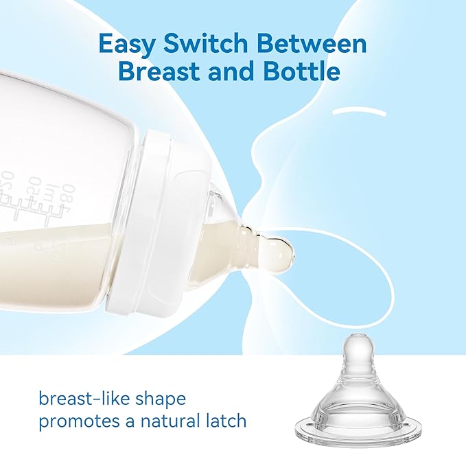 Bottle Nipples Medium Flow Nipple Level 2, 3m+, Compatible with Wide-Neck Baby Bottle, 9 Count