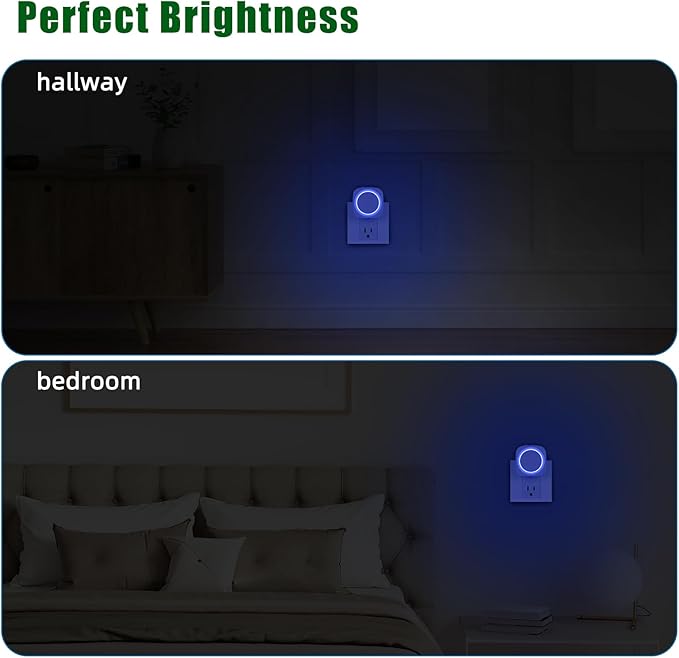 LED Night Lights Plug into Wall, Indirect Soft Dimmable Night Light with Dust to Dawn Sensor, Blue Nightlight for Bedroom,Bathroom,Kitchen,Stairs,Hallway,Travel, 4 Packs, Blue