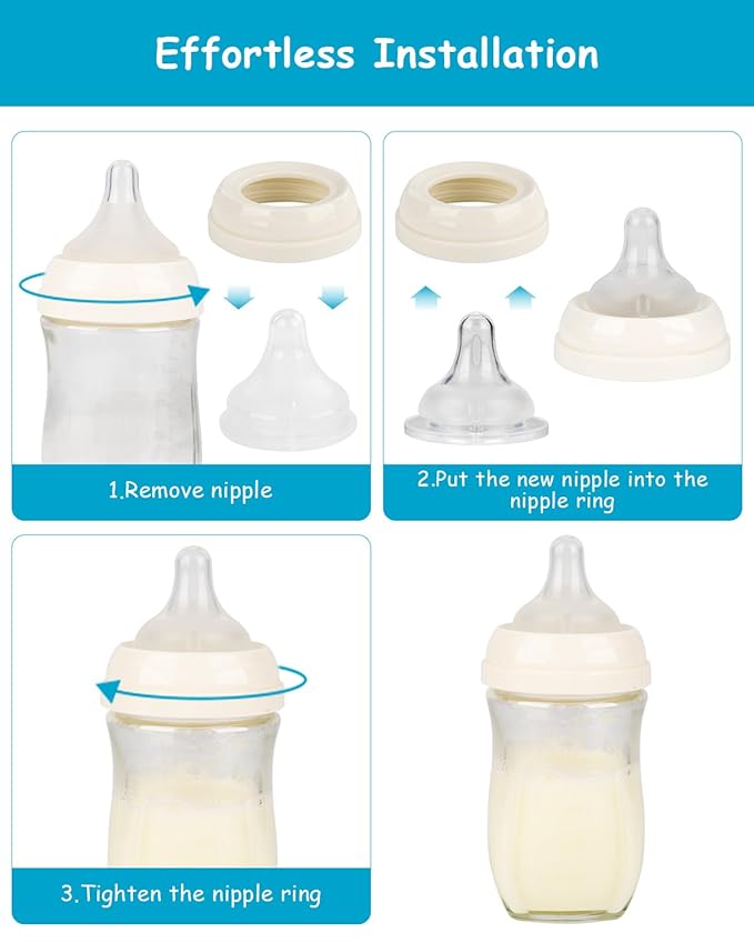 Silicone Nipple for Gulicola Natural Glass Bottle, Medium Flow Nipple Level 2, 3 m+, 4 Count