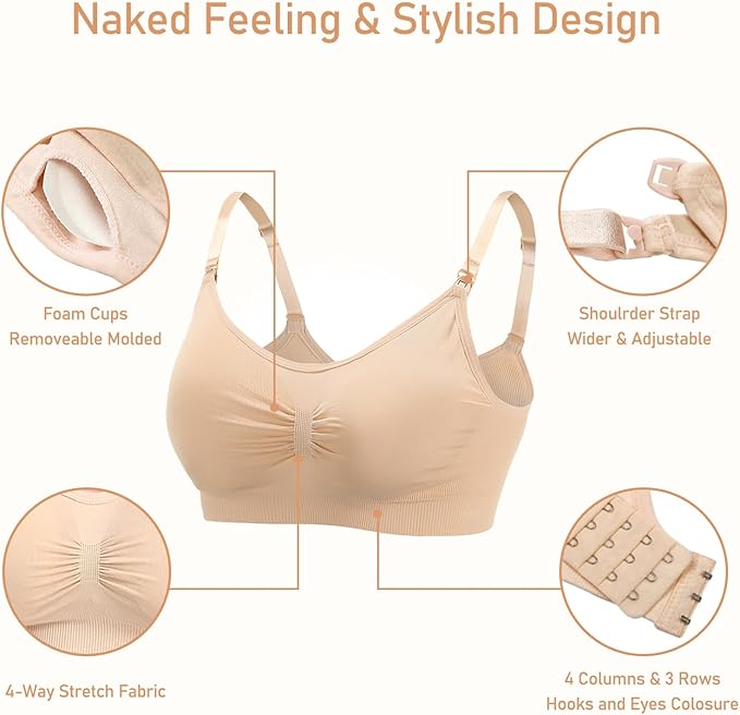 iloveSIA 4Pack Nursing Bra for Breastfeeding Maternity Bra for Pregnancy Seamless Wireless Fit Bra Regular & Plus Size M-4XL