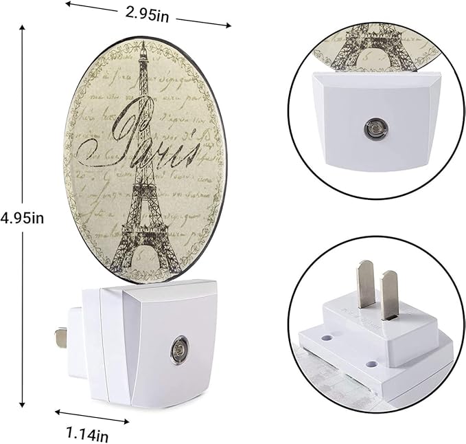 EKOBLA Boho Beige Paris Night Light Vintage Eiffel Tower France Night Lights Plug into Wall with Dusk to Dawn Sensor Home Plug Wall Light for Boys Girls Men Women