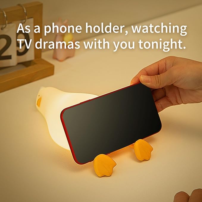 HAPPYBAG Cute Lying Flat Duck Night Light,Voice Control Fun Duck Lamp,LED Squishy Duck Light Soft Silicone Dimmable Nursery Nightlight Rechargeable Bedside Touch Lamp Baby Kids Room Decor