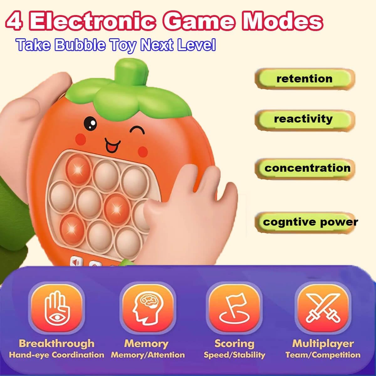 Quick Push Game Console,Pop Fidget Toys ,A Toy Game Machine That Exercises Reaction Ability and Improves Concentration | Gift Idea for Kids & Teens Boys & Girls (Strawberries)