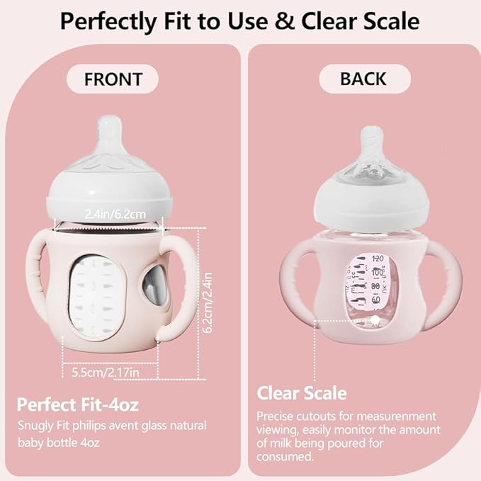 4 Pack Silicone Sleeves for Avent Natural Glass Bottles, Anti Breakage Bottle Holder with Handle, Compatible Philips Avent Glass Natural Bottle 4 oz, Not for Infant Use